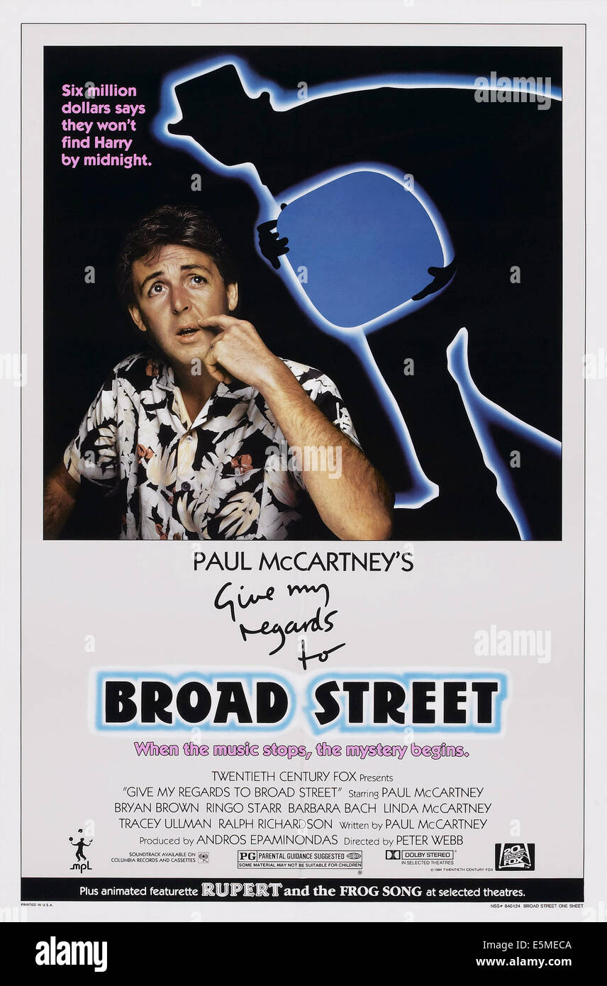 GIVE MY REGARDS TO BROAD STREET, US poster art, Paul McCartney
