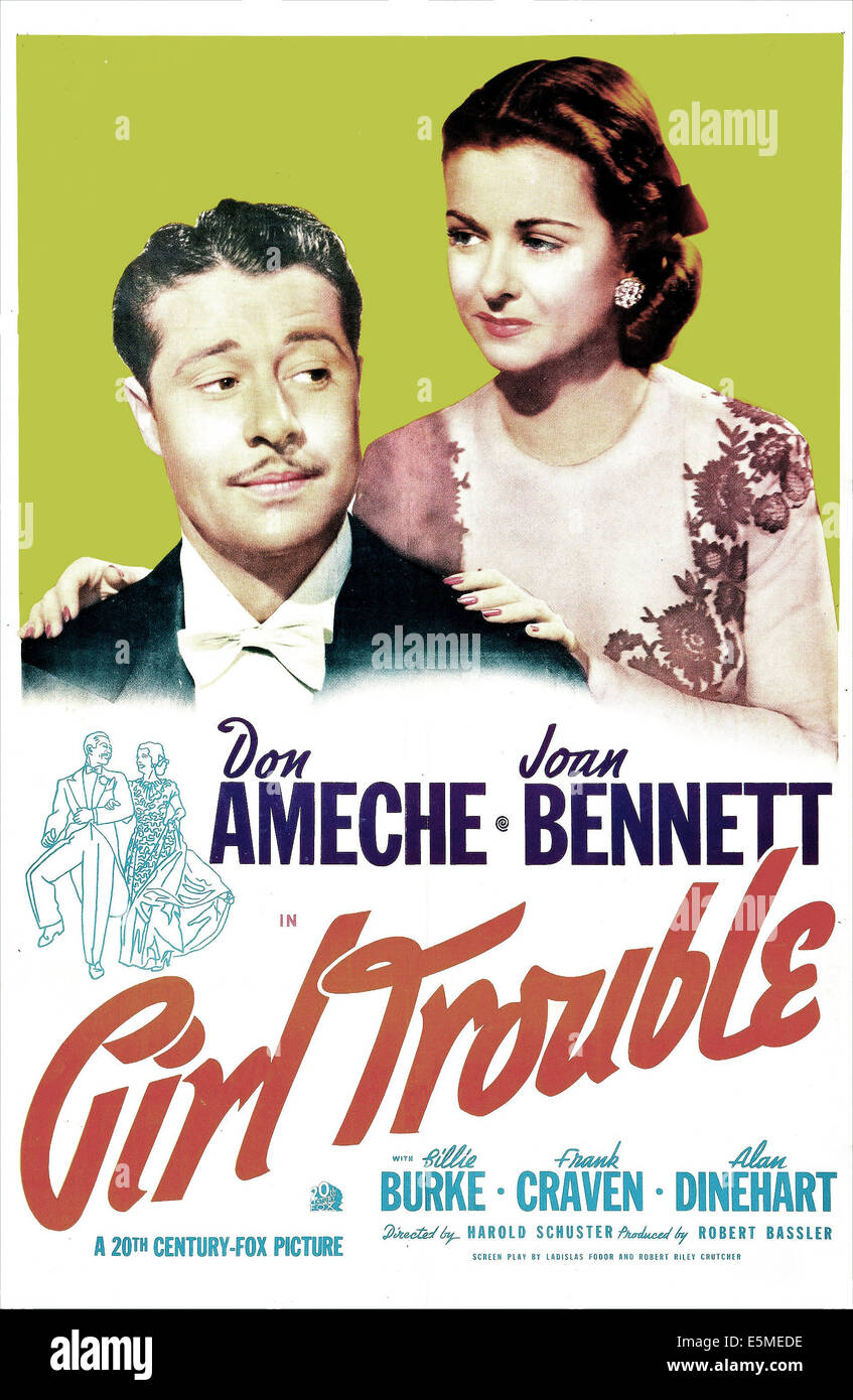 GIRL TROUBLE, US poster, from left: Don Ameche, Joan Bennett, 1942 Stock Photo