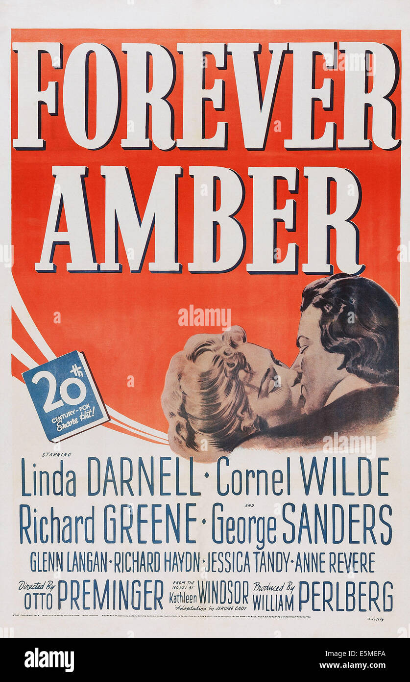 FOREVER AMBER, US poster art, from left:  Linda Darnell, Cornel Wilde, 1947. TM and Copyright © 20th Century Fox Film Corp. All Stock Photo