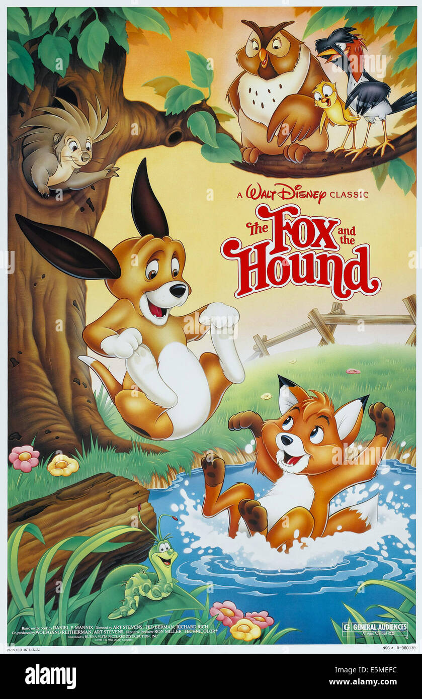 THE FOX AND THE HOUND, US poster, from left: Copper, Tod, 1981, © Buena Vista/courtesy Everett Collection Stock Photo