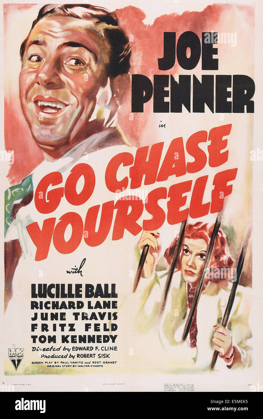 GO CHASE YOURSELF, US poster art, from left: Joe Penner, Lucille Ball, 1938 Stock Photo