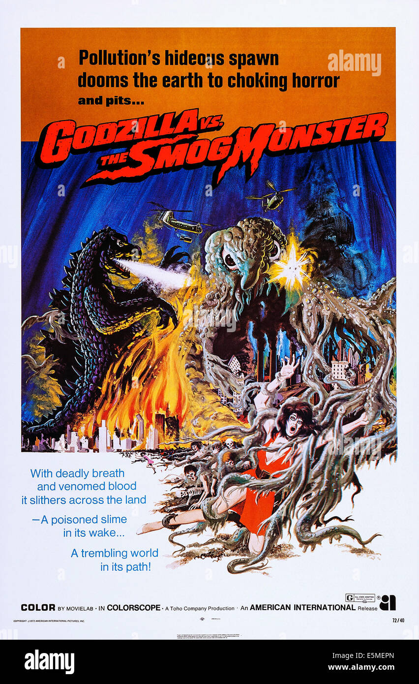 GODZILLA VS. THE SMOG MONSTER, (aka GOJIRA TAI HEDORA), US poster, 1971 Stock Photo