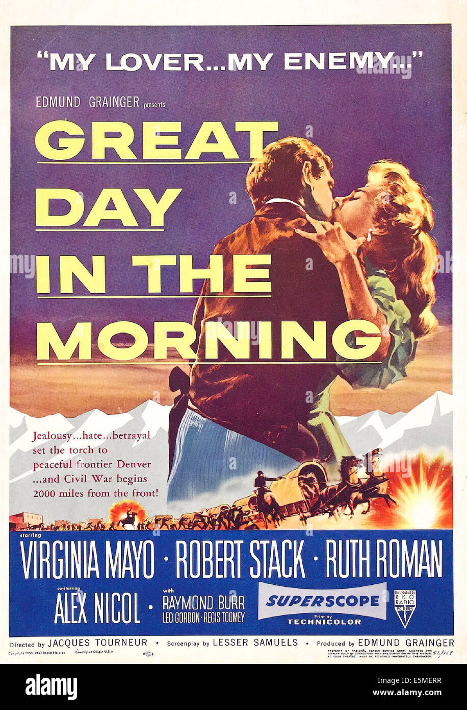 GREAT DAY IN THE MORNING, US poster, Robert Stack, Virginia Mayo, 1956 Stock Photo