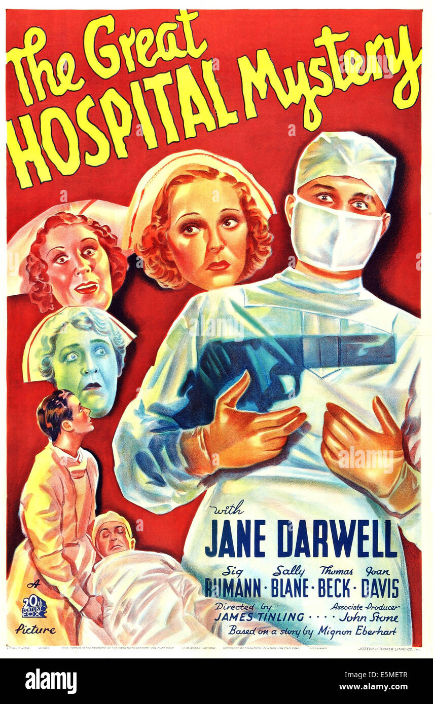 THE GREAT HOSPITAL MYSTERY, US poster art, clockwise from left, starting with doctor bottom left: Thomas Beck, Jane Darwell, Stock Photo