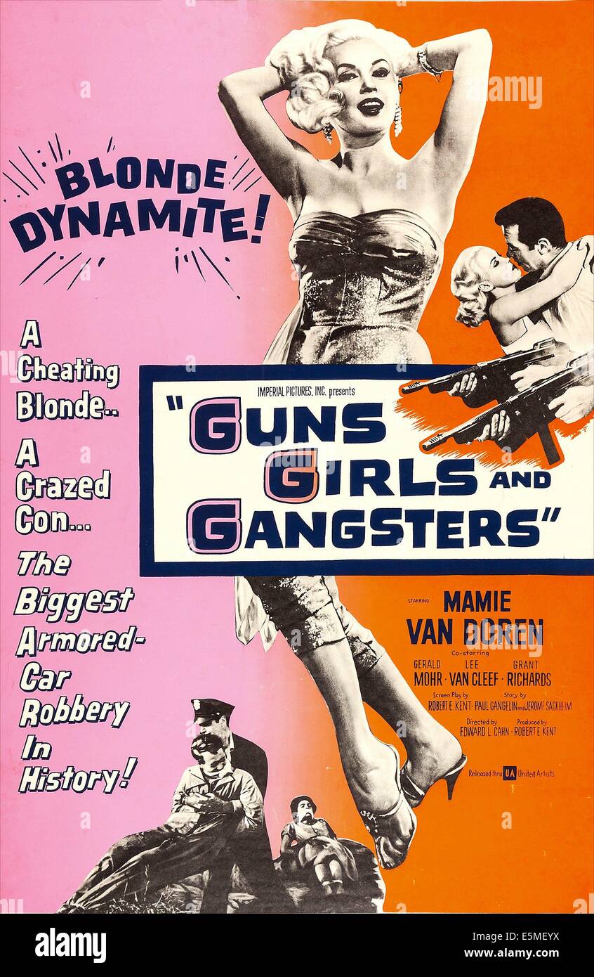 GUNS GIRLS, AND GANGSTERS, US poster, center: Mamie Van Doren, far right from left: Mamie Van Doren, Gerald Mohr, 1959 Stock Photo