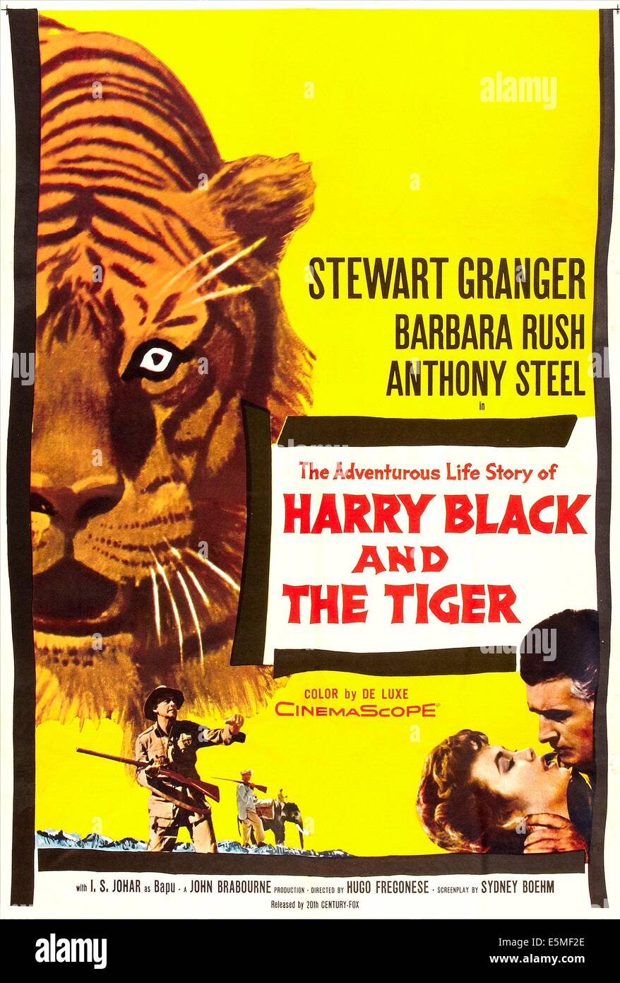 HARRY BLACK AND THE TIGER, (aka Harry Black), US poster, bottom right:  Barbara Rush, Stewart Granger, 1958, TM & Copyright Stock Photo