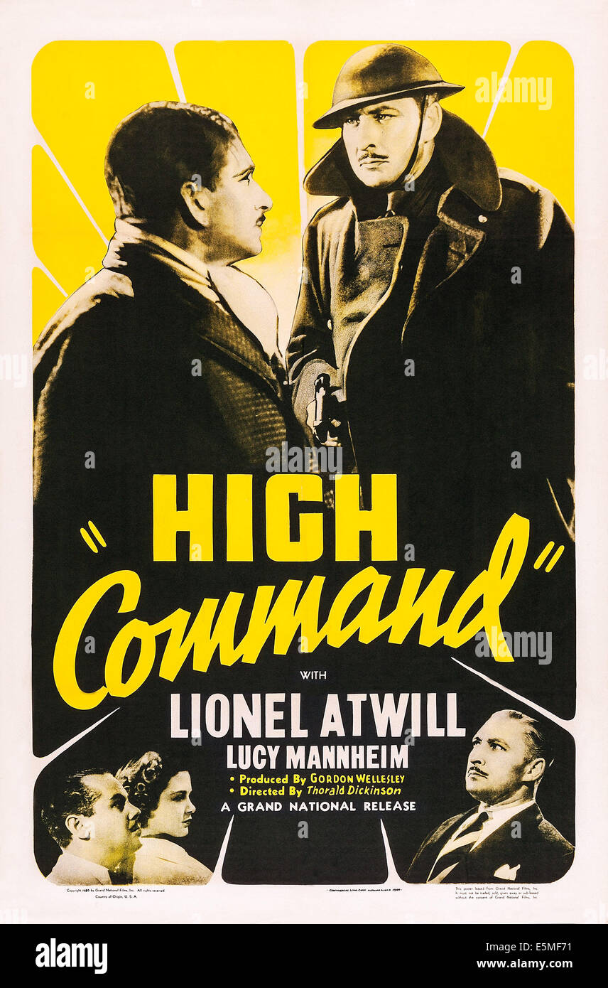 HIGH COMMAND, US poster art, Lionel Atwill, (top right), Lucy Mannheim, (bottom, second left), 1938 Stock Photo