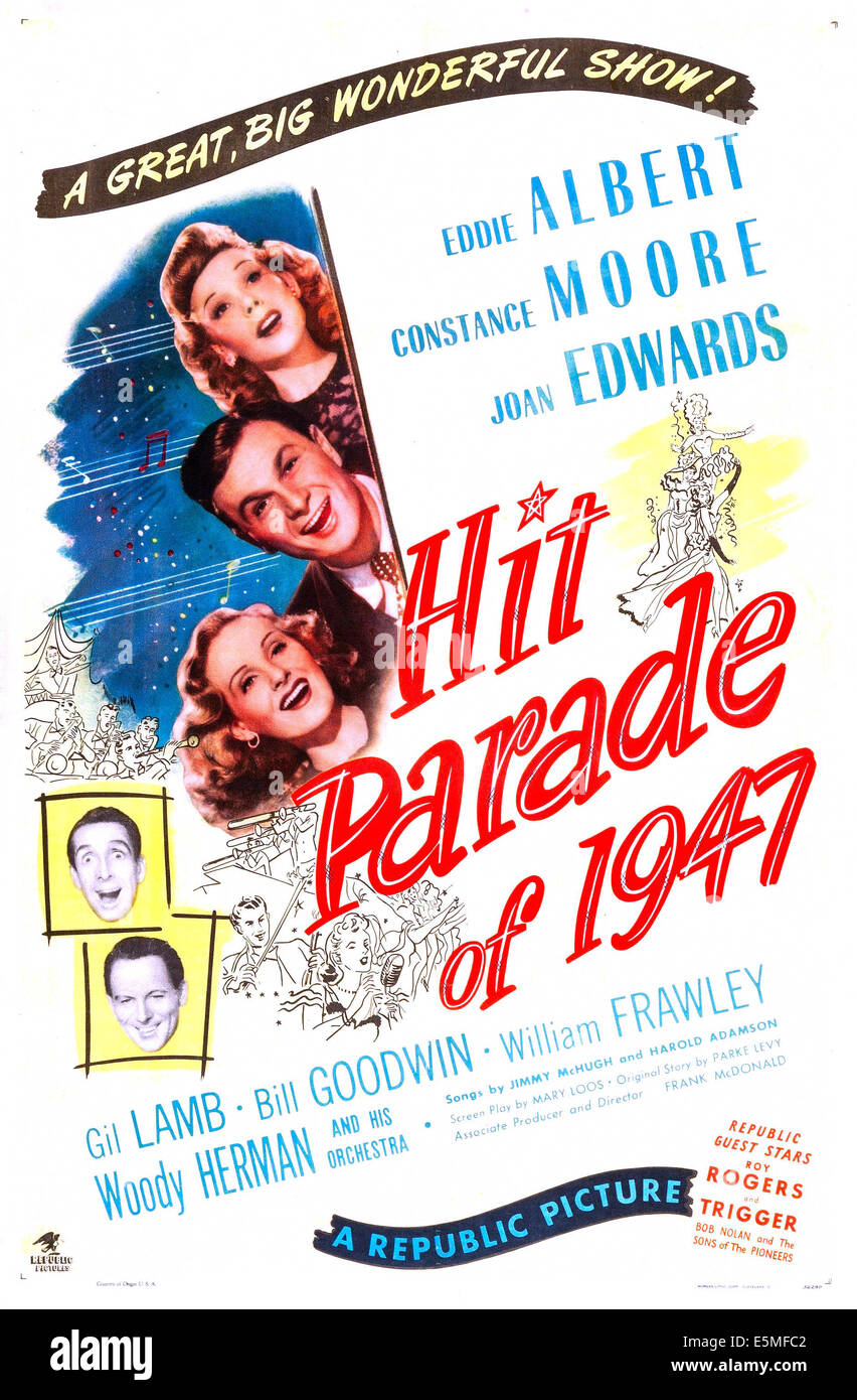 HIT PARADE OF 1947, (aka THE HIT PARADE), US poster, from top: Joan Edwards, Eddie Albert, Constance Moore, Gil Lamb, Woody Stock Photo