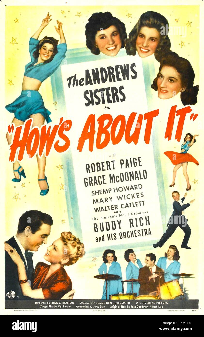 HOW'S ABOUT IT, US poster, top right from left: The Andrews Sisters: Maxene Andrews, Patty Andrews, Laverne Andrews, bottom Stock Photo