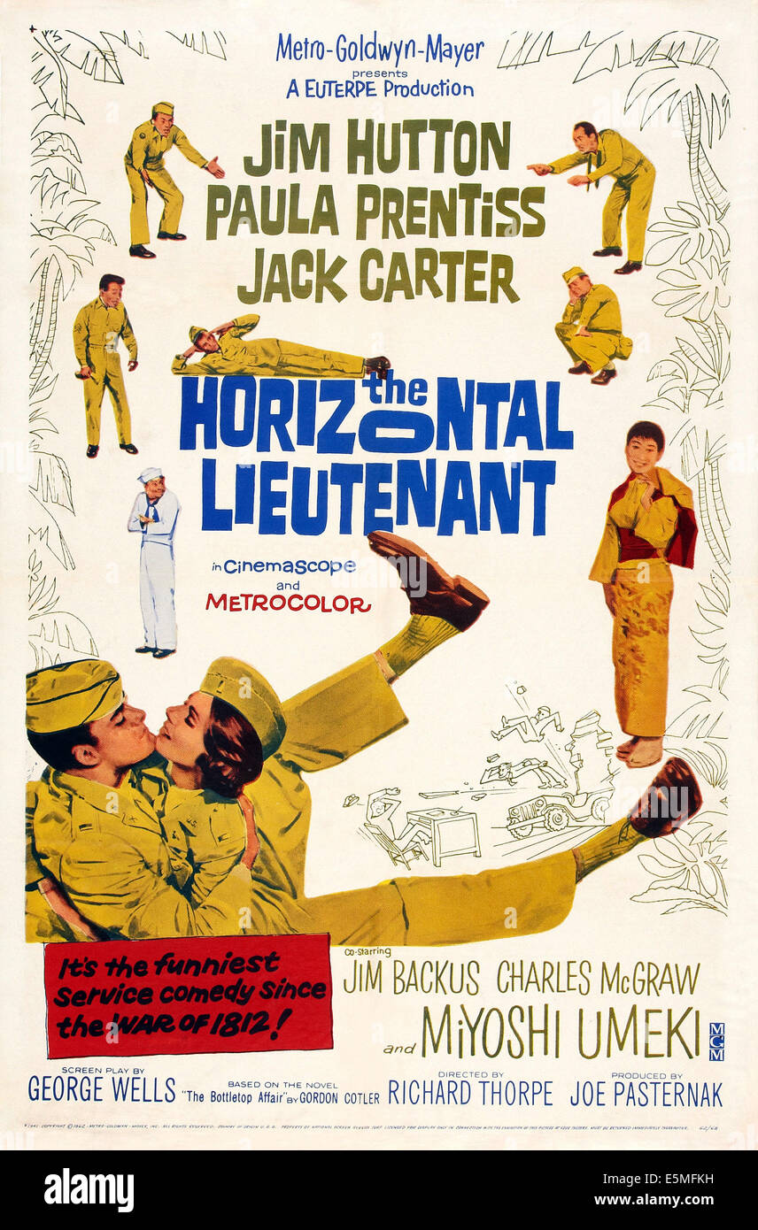 THE HORIZONTAL LIEUTENANT, US poster, bottom from left: Jim Hutton, Paula Prentiss, Miyoshi Umeki, 1962 Stock Photo