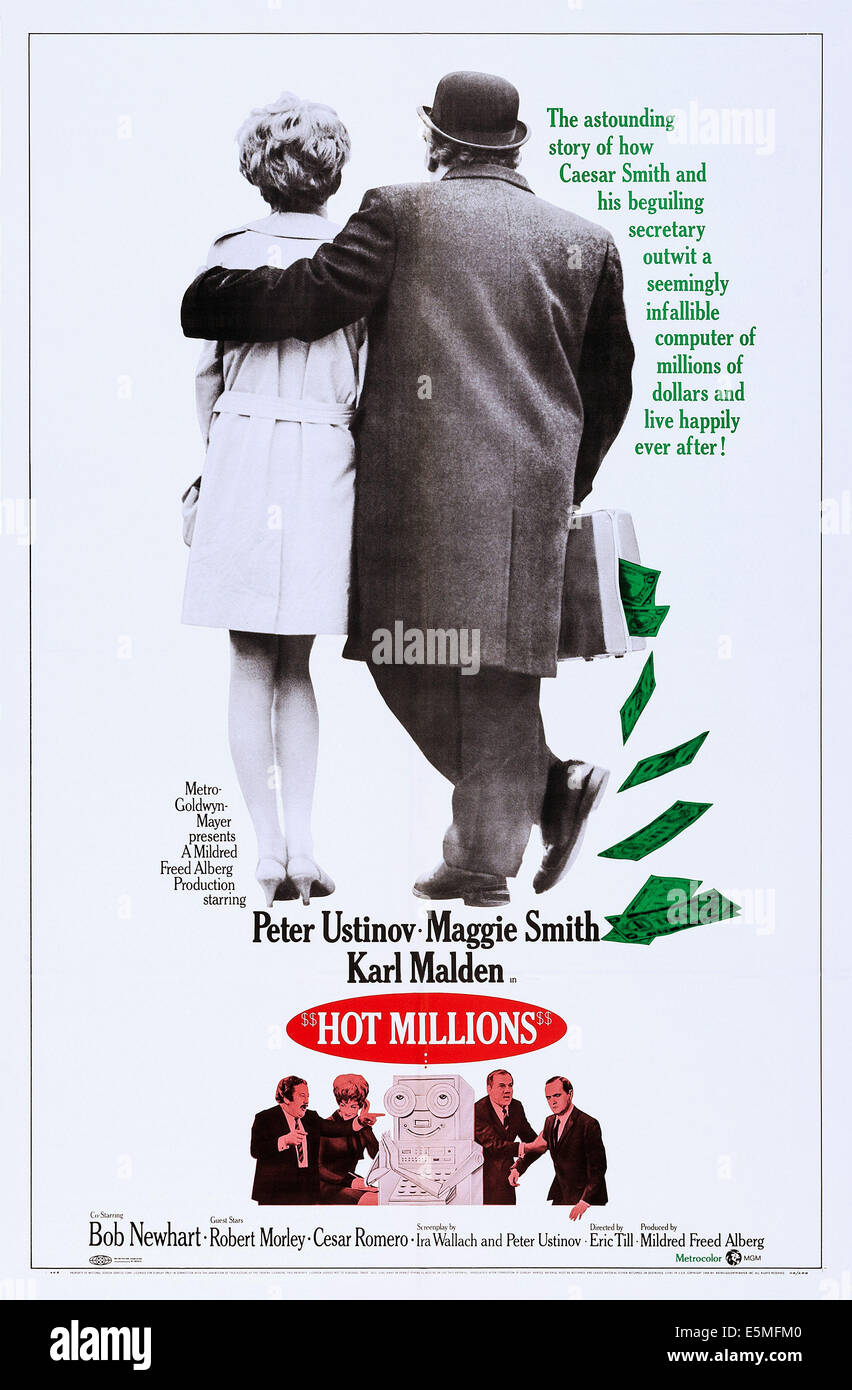HOT MILLIONS, US poster, top from left: Maggie Smith, Peter Ustinov, bottom from left: Peter Ustinov, Maggie Smith, Karl Stock Photo
