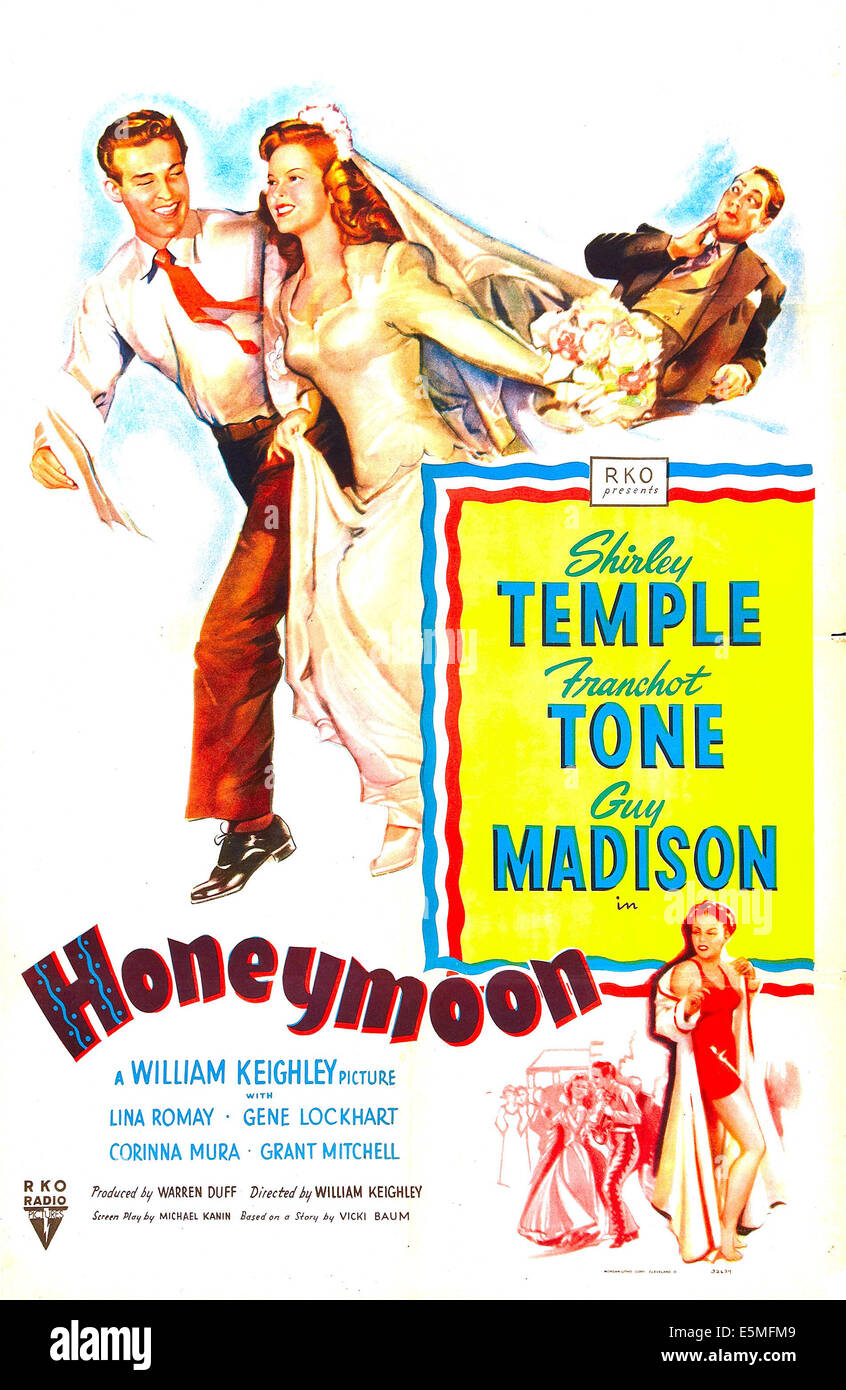 HONEYMOON, US poster, top from left: Guy Madison, Shirley Temple, Franchot Tone, bottom right: Lina Romay, 1947 Stock Photo