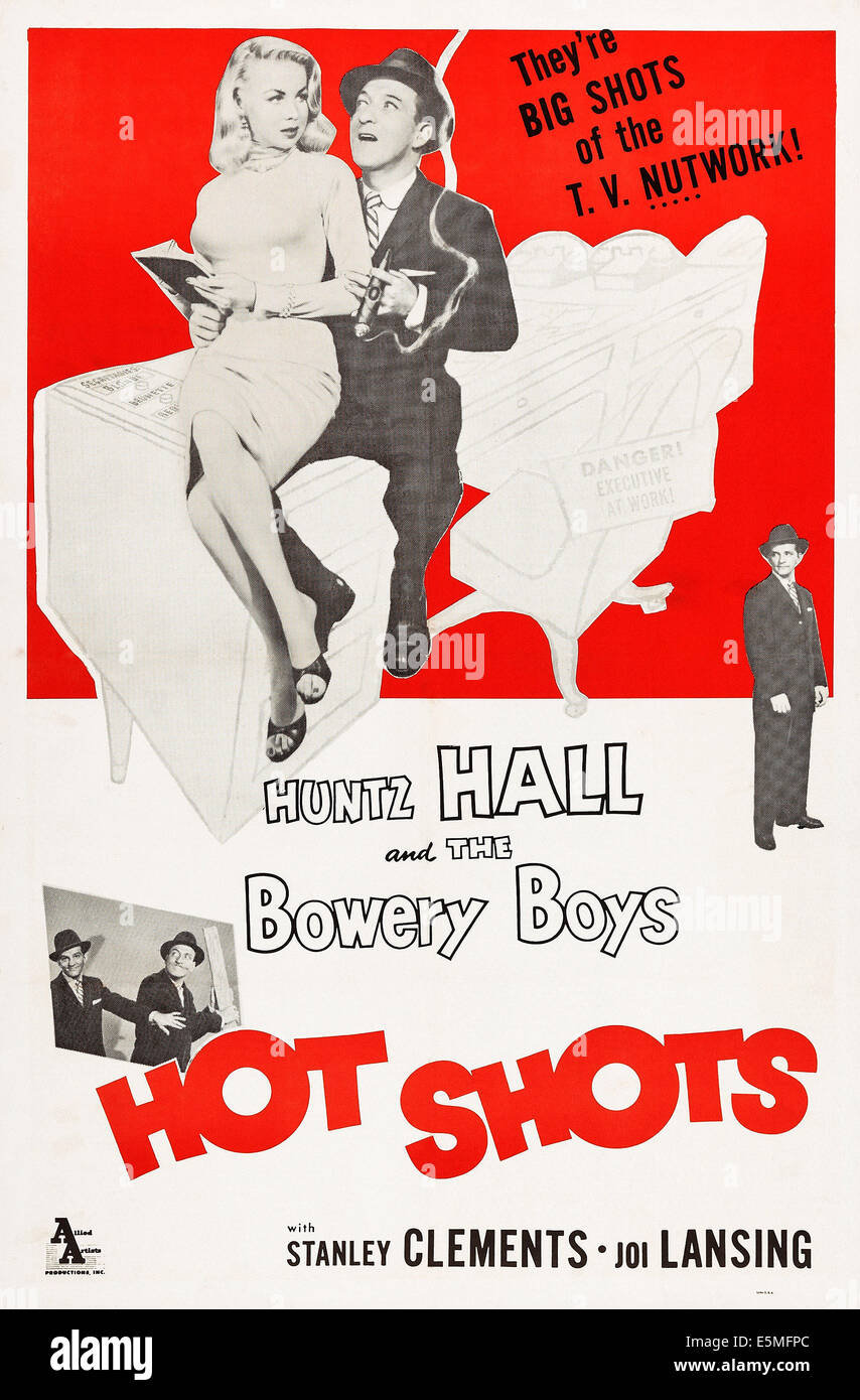 HOT SHOTS, top l-r: Joi Lansing, Huntz Hall, bottom l-r: Stanley Clements, Huntz Hall, far right: Stanley Clements on poster Stock Photo
