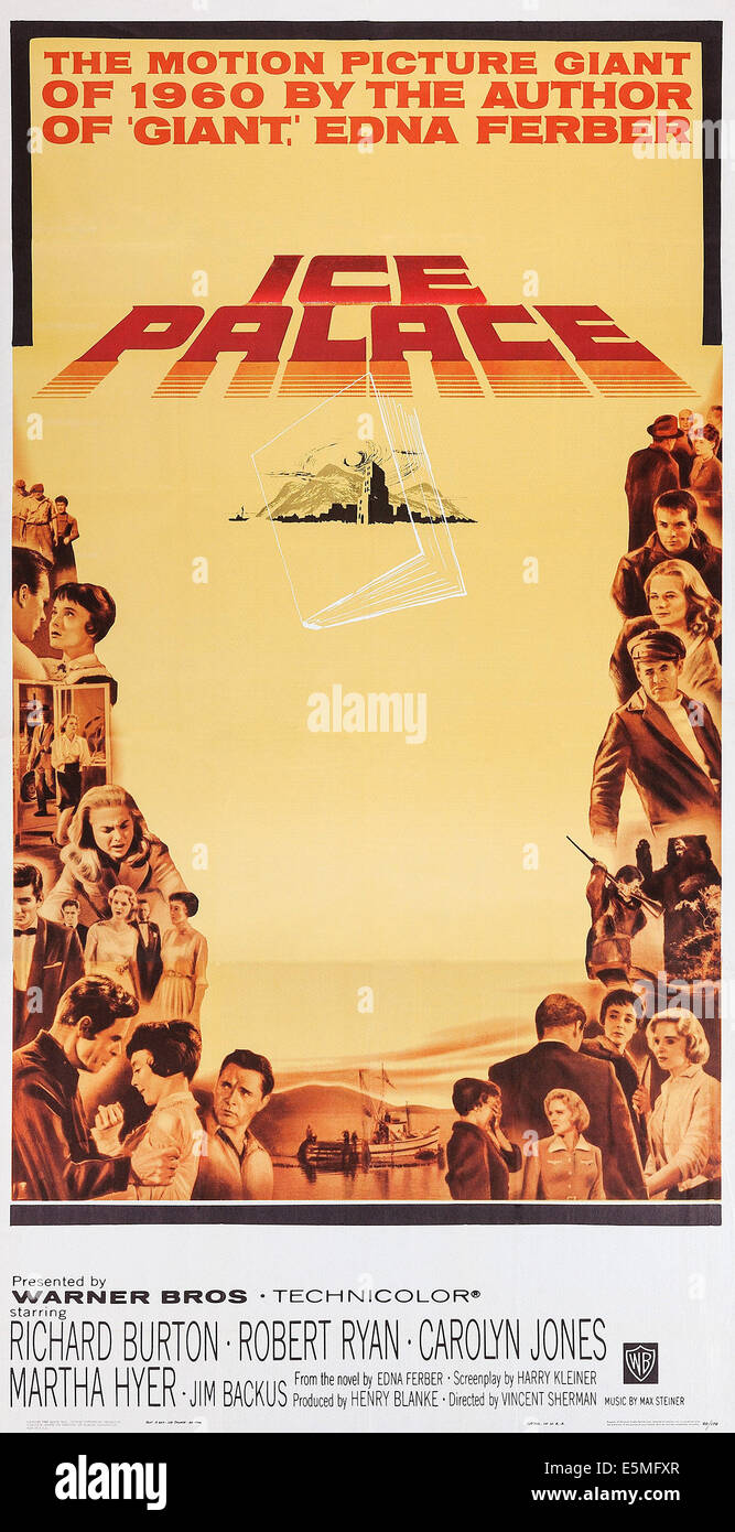 ICE PALACE, Carolyn Jones, Martha Hyer, Robert Ryan, Richard Burton on poster art, 1960. Stock Photo