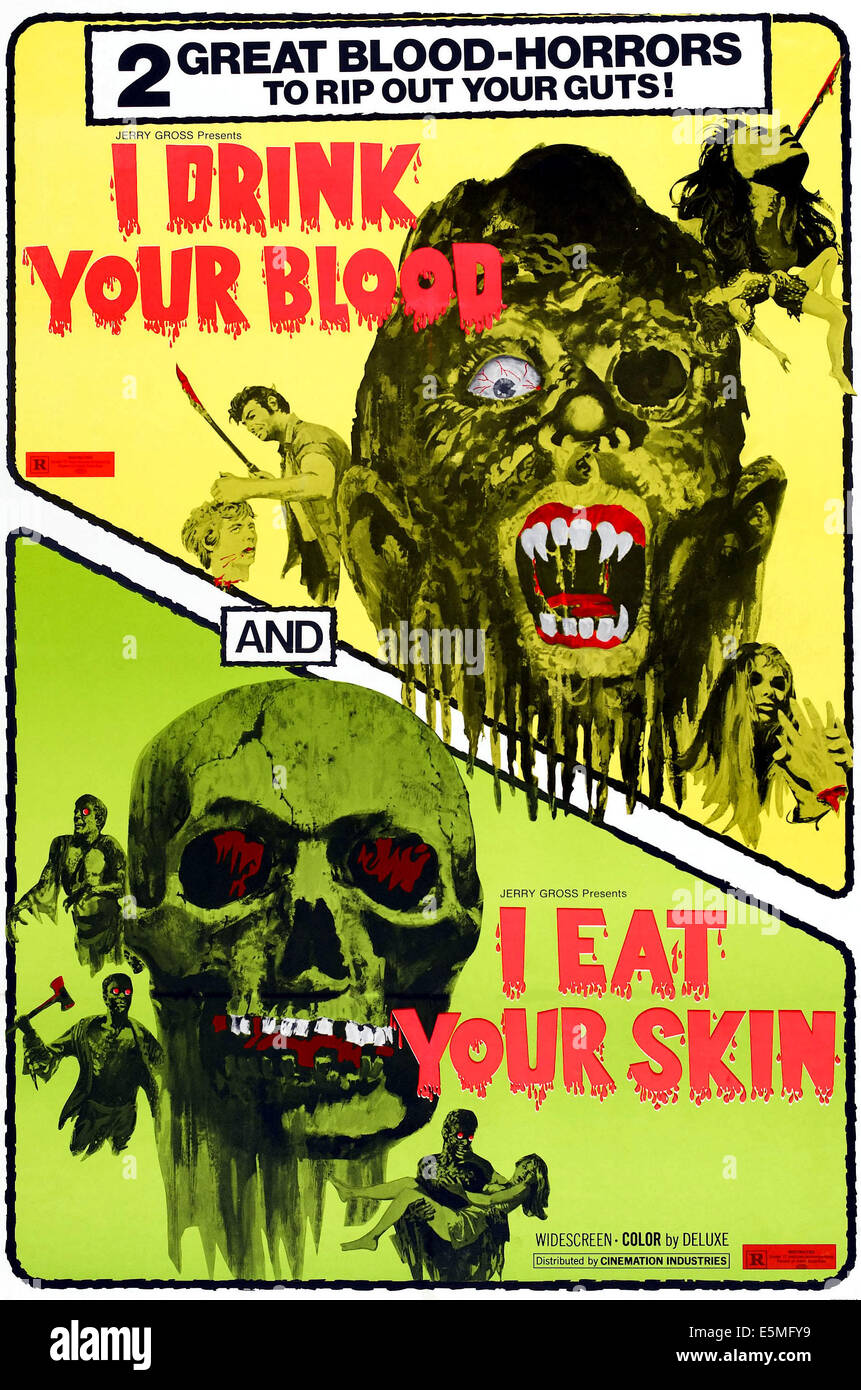 I DRINK YOUR BLOOD, and I EAT YOUR SKIN, double feature poster, 1970,  1964 Stock Photo
