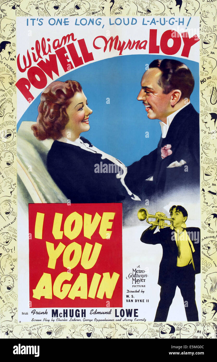 I LOVE YOU AGAIN, top l-r: Myrna Loy, William Powell on poster art, 1940 Stock Photo
