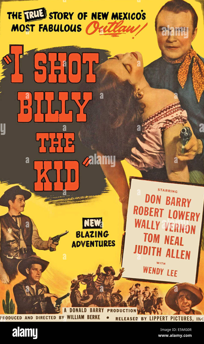 I SHOT BILLY THE KID, top from left: Judith Allen, Don Barry, bottom l-r: Robert Lowery, Wally Vernon (far right) on poster Stock Photo