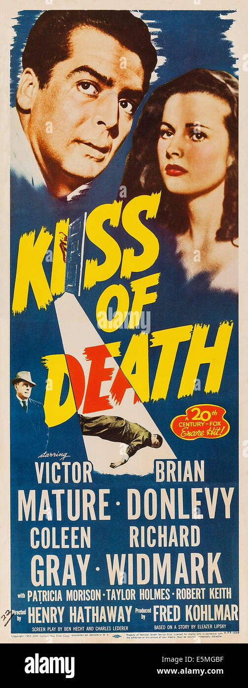 KISS OF DEATH, US poster, Victor Mature, Coleen Gray, 1947. TM and Copyright © 20th Century Fox Film Corp. All rights Stock Photo