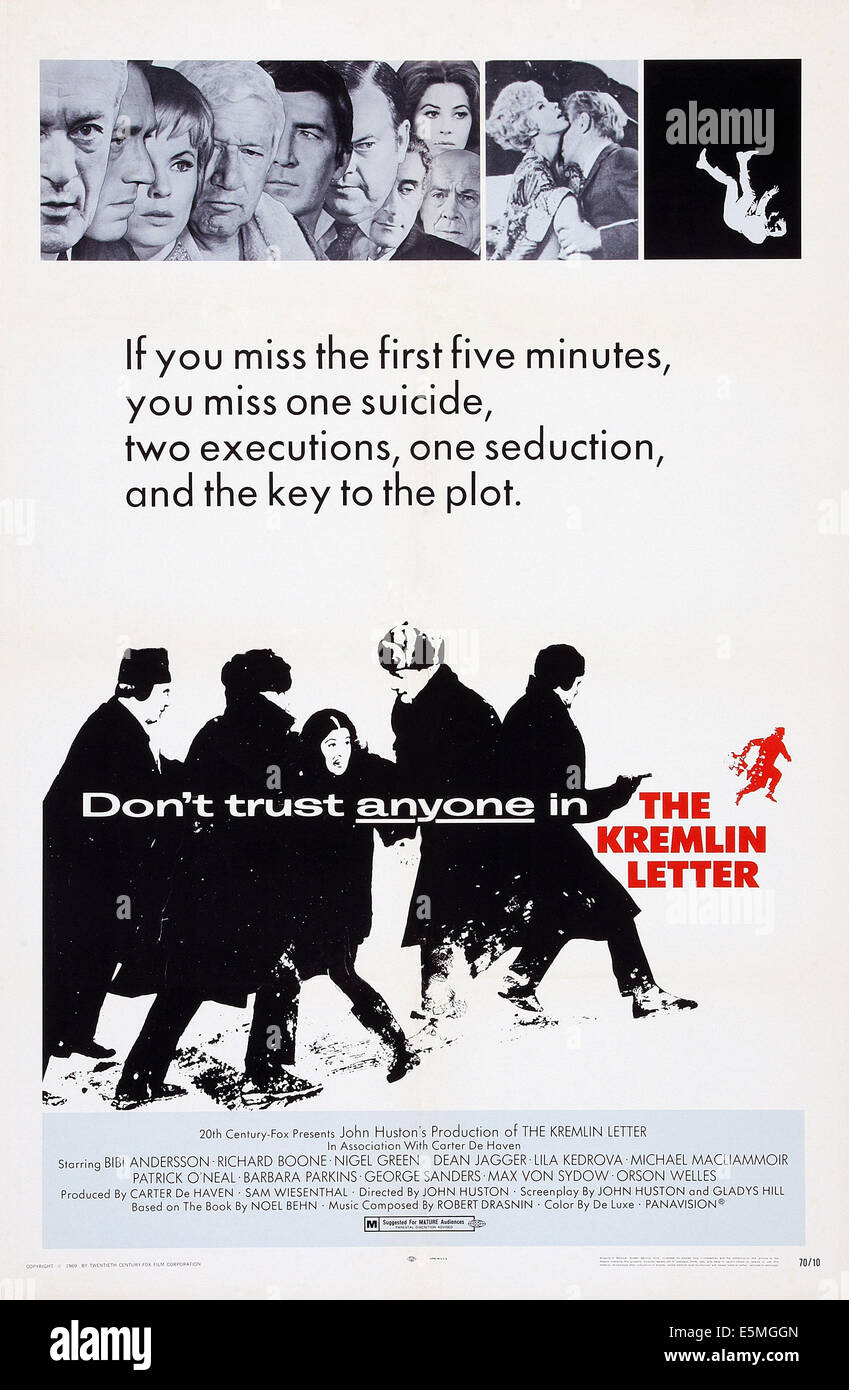 THE KREMLIN LETTER, US poster, top from left: George Sanders, Max von Sydow, Bibi Andersson, Richard Boone, Patrick O'Neal, Stock Photo