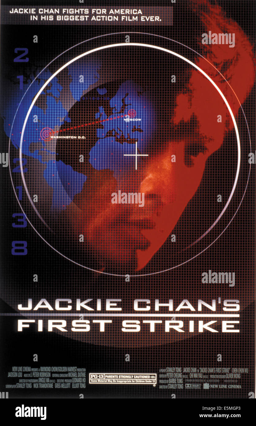 JACKIE CHAN'S FIRST STRIKE, (aka GING CHAAT GOO SI 4: JI GAAN DAAN YAM MO,  aka POLICE STORY 4: FIRST STRIKE), Jackie Chan on US Stock Photo - Alamy