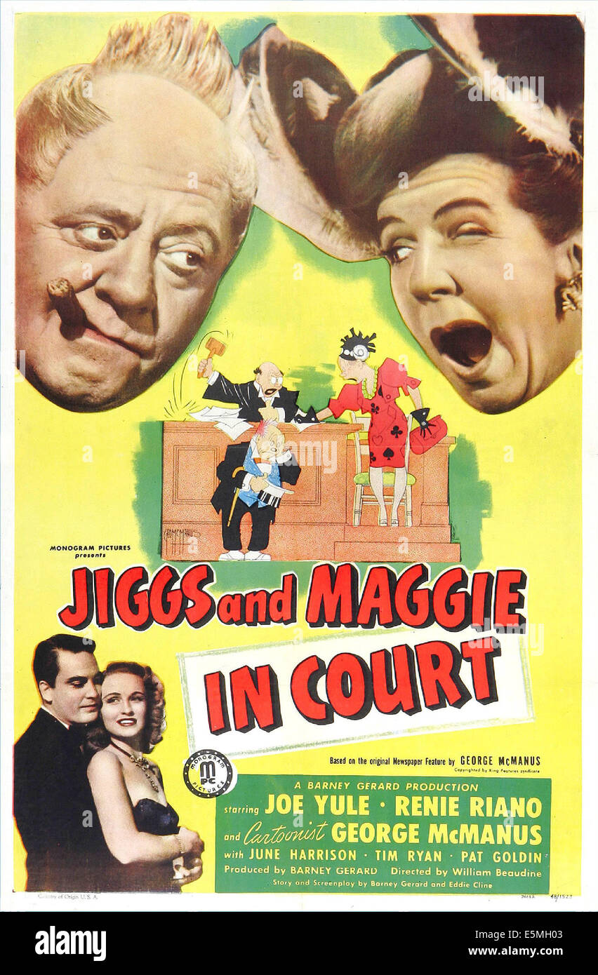 JIGGS AND MAGGIE IN COURT, US poster, top from left: Joe Yule, Renie Riano, bottom from left: Riley Hill, June Harrison, 1948 Stock Photo