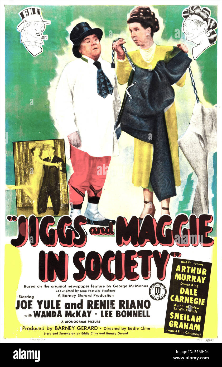 JIGGS AND MAGGIE IN SOCIETY, US poster, top from left: Joe Yule, Renie Riano, 1947 Stock Photo