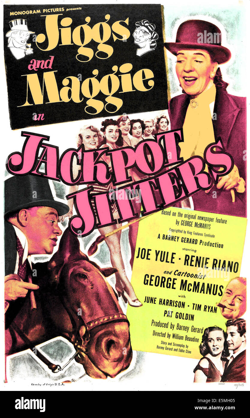 JIGGS AND MAGGIE IN JACKPOT JITTERS, US poster, Joe Yule (middle left), Renie Riano (top right), 1949 Stock Photo