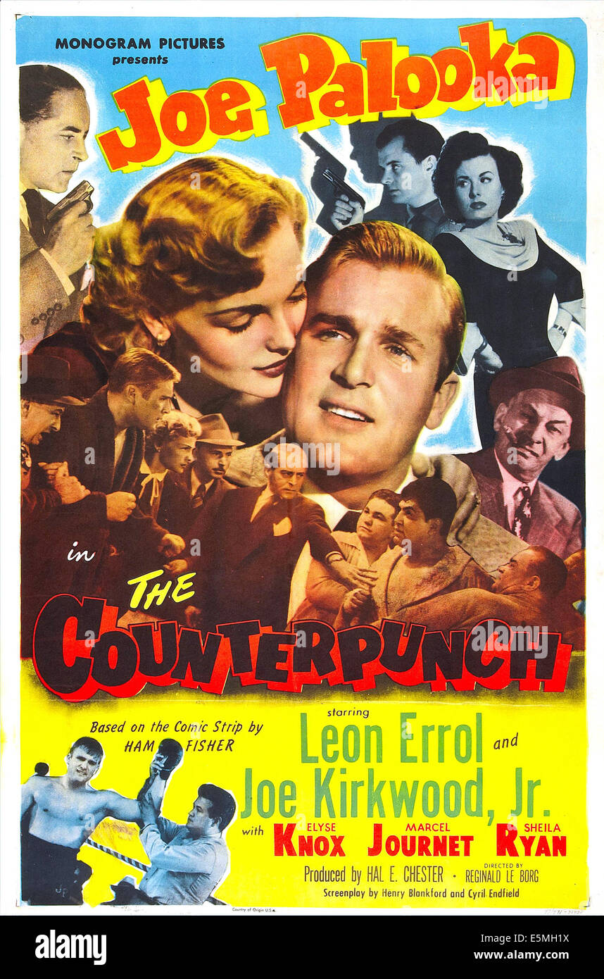 JOE PALOOKA IN THE COUNTERPUNCH, US poster, Elyse Knox (left of center), Joe Kirkwood Jr. (center), top right from left: Marcel Stock Photo