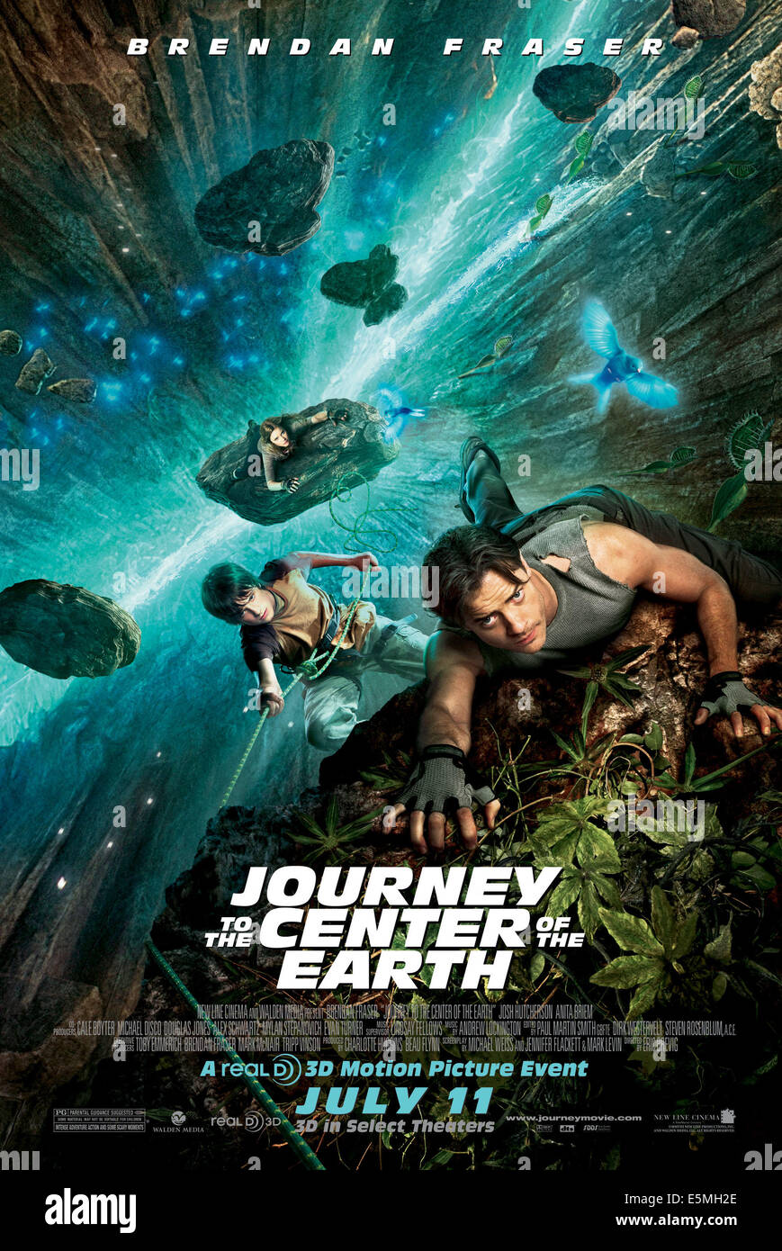JOURNEY 3-D, (aka JOURNEY TO THE CENTER OF THE EARTH 3D), back to front: Anita Briem, Josh Hutcherson, Brendan Fraser, 2008. Stock Photo