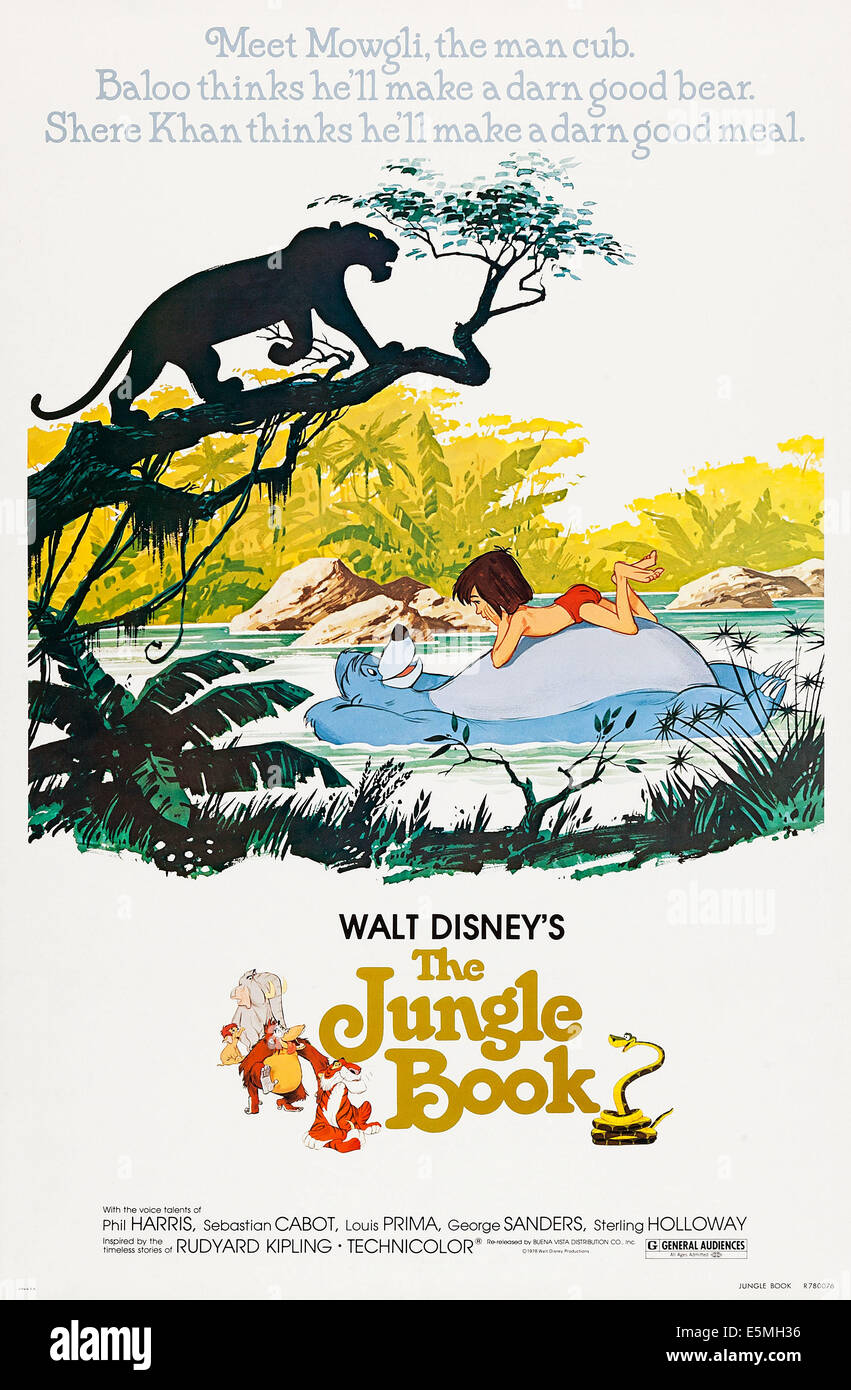 THE JUNGLE BOOK, US poster art, from bottom: Baloo, Mowgli, 1967 Stock Photo