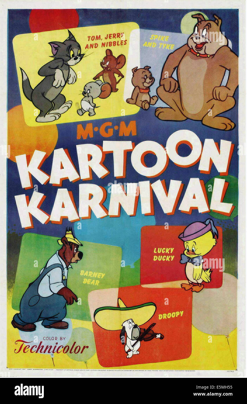 KARTOON KARNIVAL, U.S. poster: Tom, Jerry and Nibbles the mouse, Spike the Tyke, Barney Bear, Lucky Ducky, Droopy Dog, 1954 Stock Photo