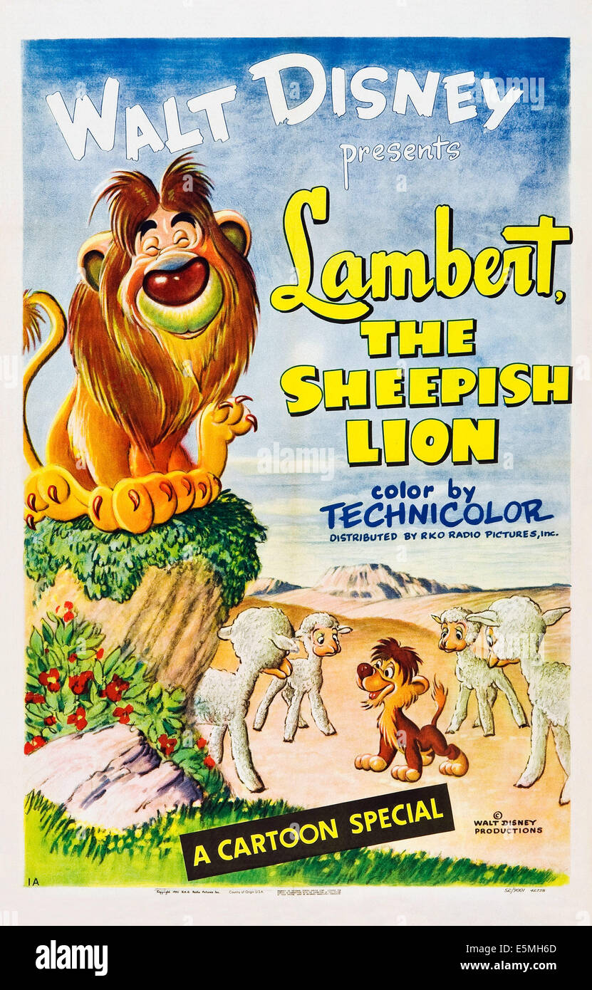 LAMBERT, THE SHEEPISH LION, left: Lambert on poster art, 1952 Stock Photo