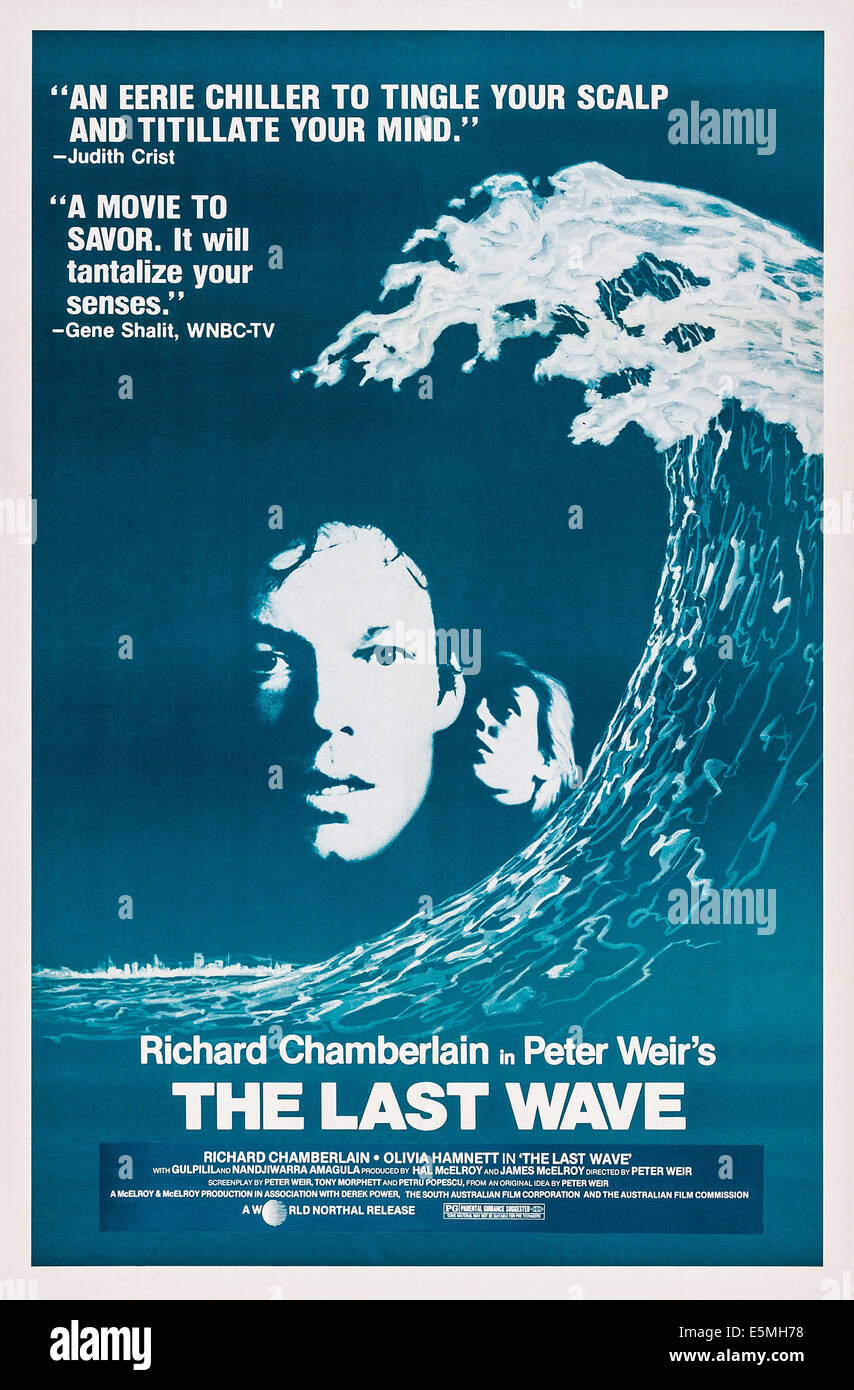 THE LAST WAVE, Australian poster, Richard Chamberlain, Olivia Hamnett, 1977 Stock Photo