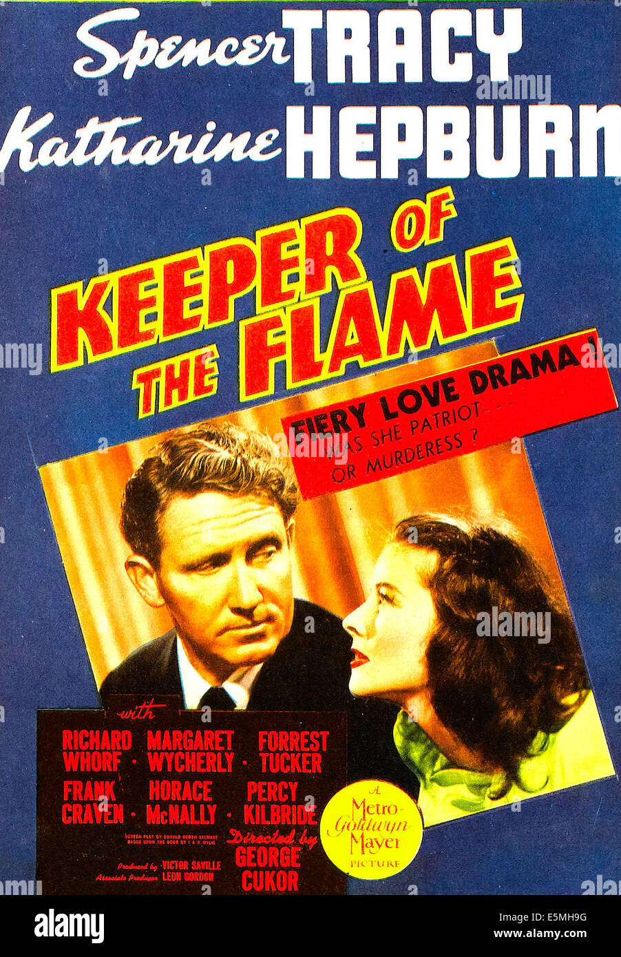 KEEPER OF THE FLAME, from left: Spencer Tracy, Katharine Hepburn on midget window card, 1942. Stock Photo