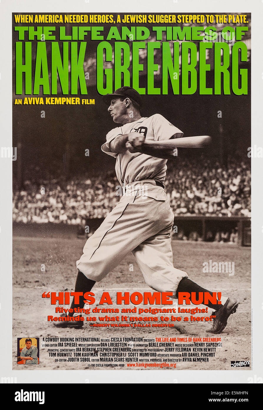 THE LIFE AND TIMES OF HANK GREENBERG, US poster art, Hank Greenberg