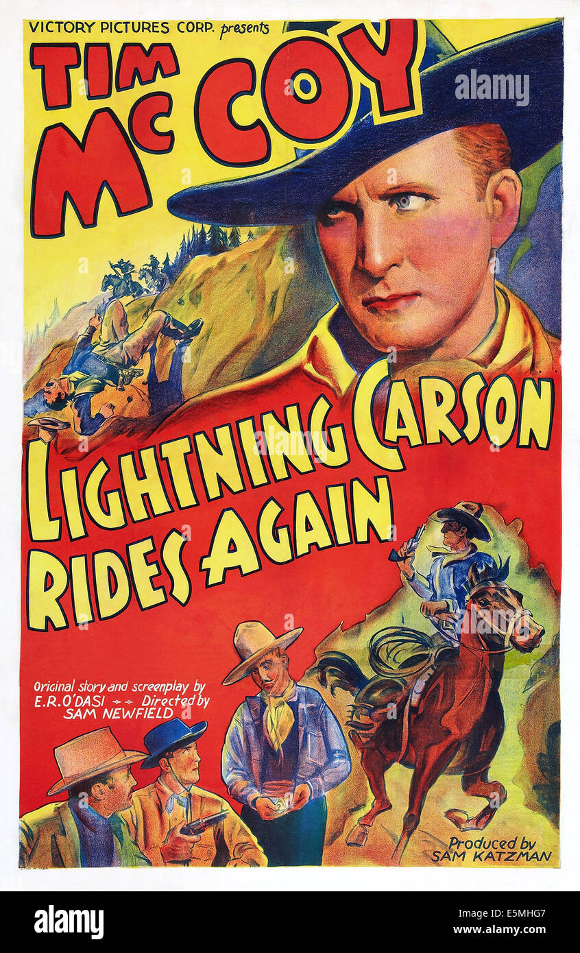 LIGHTNING CARSON RIDES AGAIN, US poster art, Tim McCoy, (top), 1938. Stock Photo