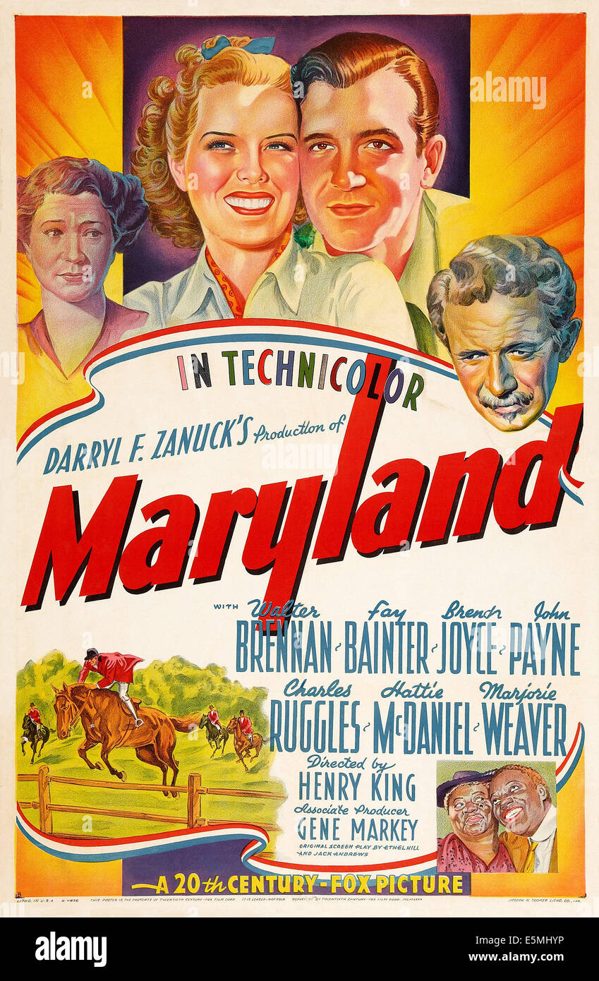MARYLAND, US poster art, top from left: Fay Bainter, Brenda Joyce, John Payne, Walter Brennan, 1940, TM and Copyright ©20th Stock Photo