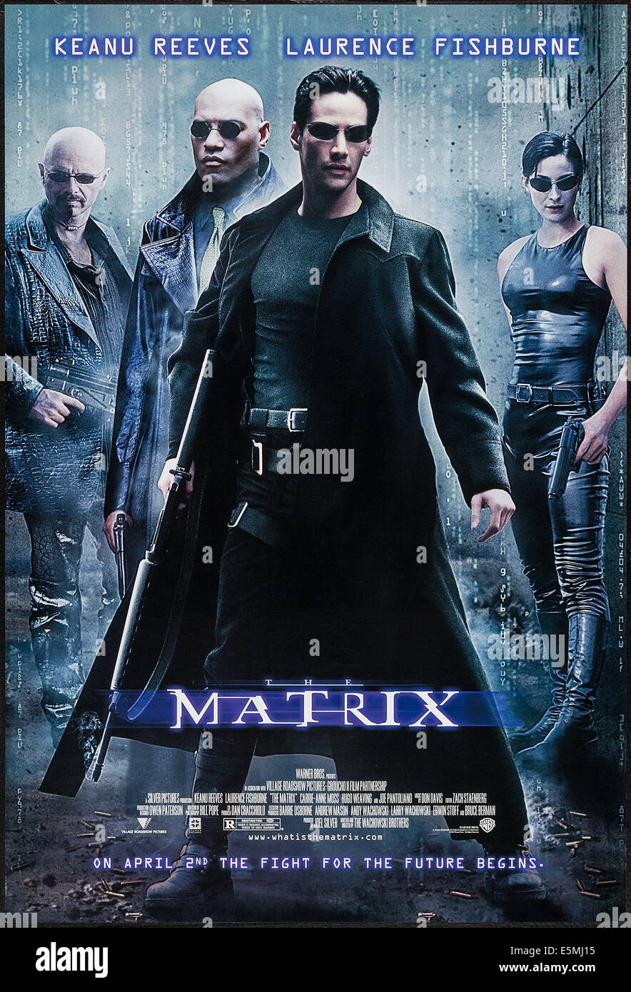 THE MATRIX, l-r: Joe Pantoliano, Laurence Fishburne, Keanu Reeves, Carrie-Anne Moss on US poster art, 1999, ©Warner Bros. Stock Photo