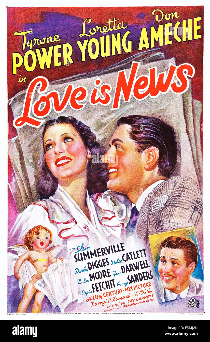 LOVE IS NEWS, top l-r: Loretta Young, Tyrone Power, bottom: Don Ameche, 1937. TM and Copyright ©20th Century Fox Film Corp. All Stock Photo