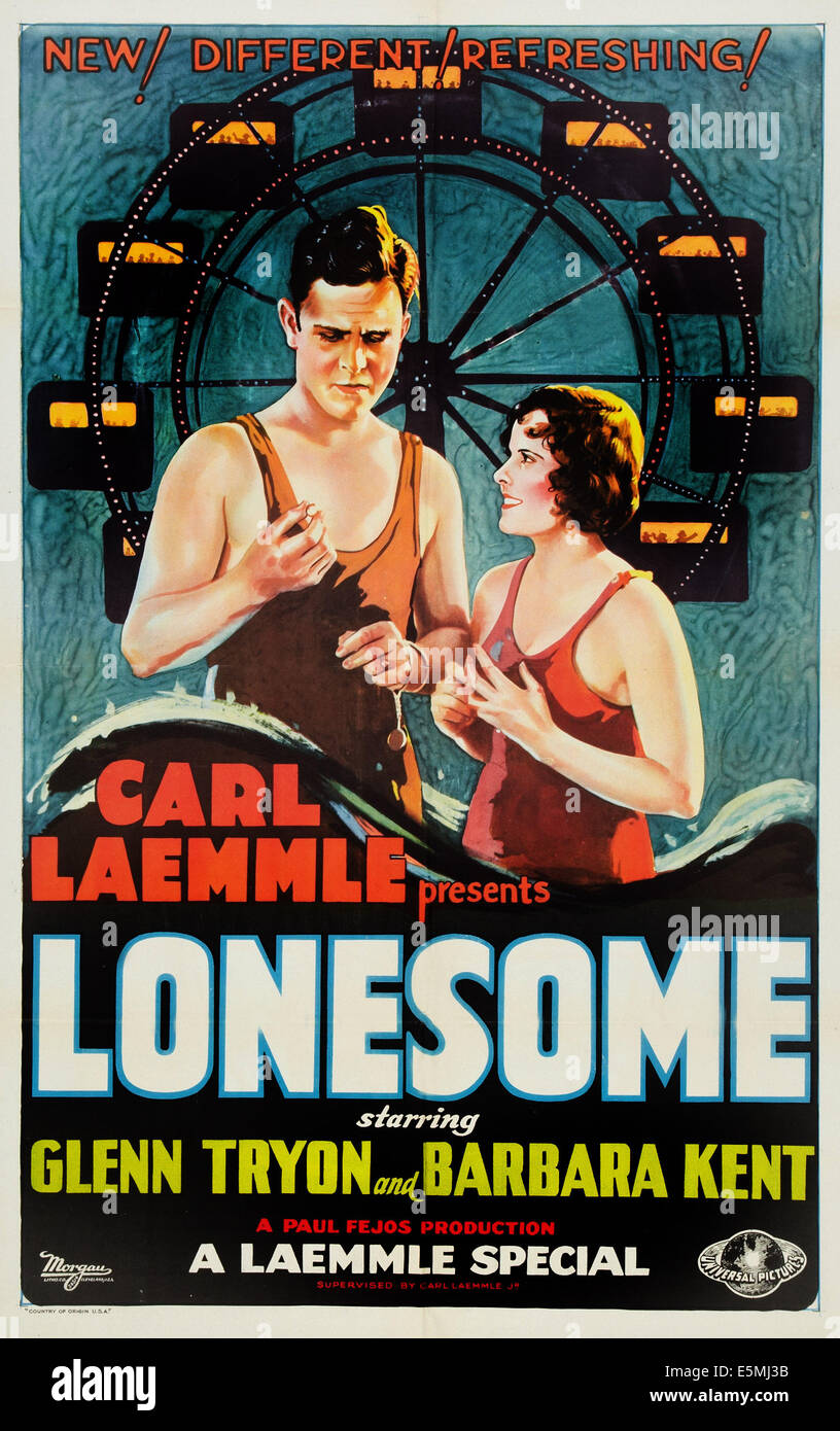 LONESOME, l-r: Glenn Tryon, Barbara Kent on poster art, 1928 Stock Photo