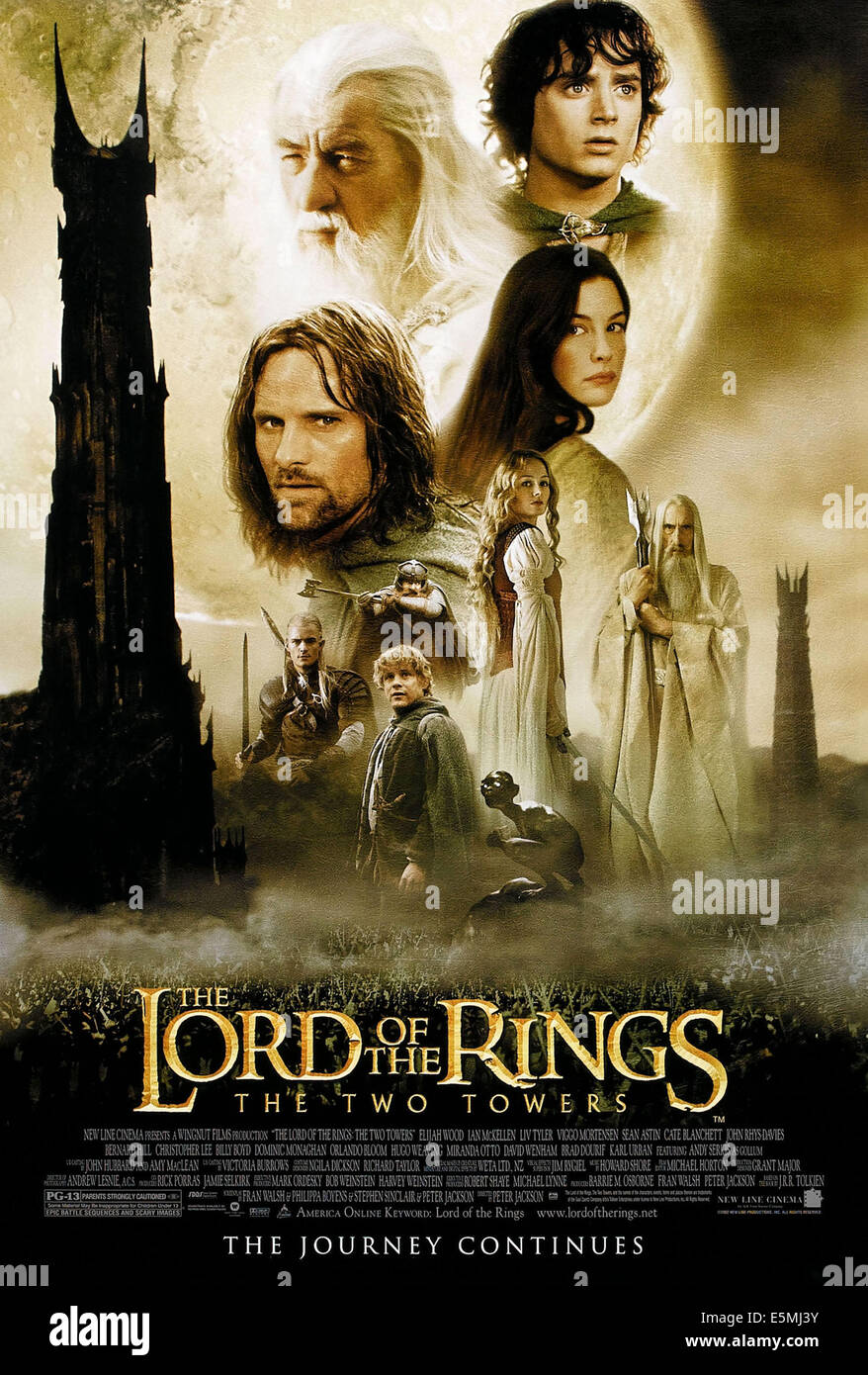 THE LORD OF THE RINGS: THE TWO TOWERS, US poster art, clockwise from upper left: Ian McKellen, Elijah Wood, Liv Tyler, Miranda Stock Photo