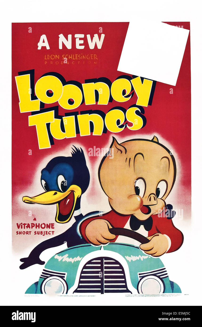 LOONEY TUNES, l-r: Daffy Duck, Porky Pig on stock poster, 1940 Stock Photo