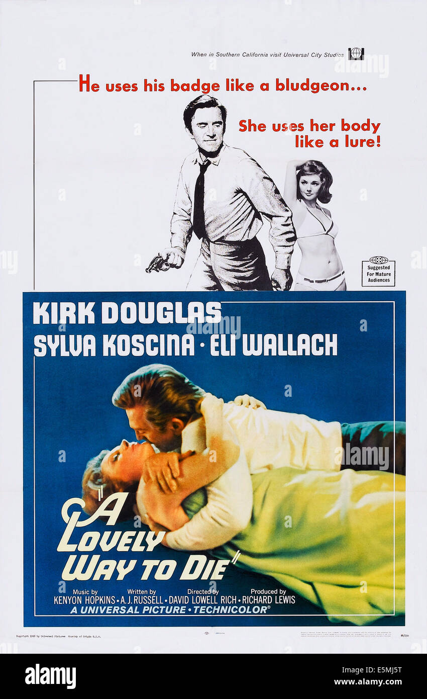 A LOVELY WAY TO DIE, US poster art, top and bottom: Kirk Douglas, Sylva Koscina, 1968 Stock Photo