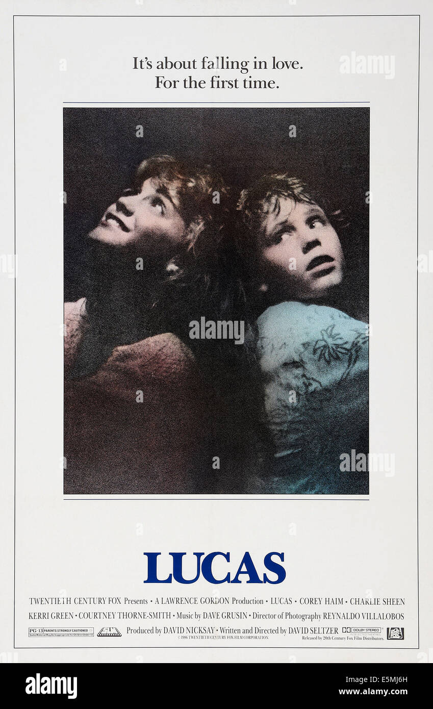 LUCAS, US poster art, from left Kerri Green, Corey Haim, 1986. TM