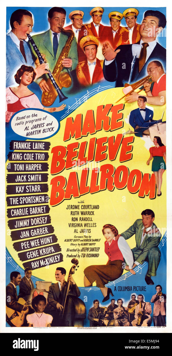 MAKE BELIEVE BALLROOM, poster art, top l-r: Ruth Warrick, The Sportsmen Quartet, Jack Smith, Frankie Laine, center right: Gene Stock Photo