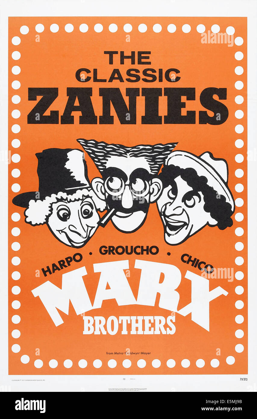 MARX BROTHERS THE CLASSIC ZANIES, US poster art, from left Harpo Marx