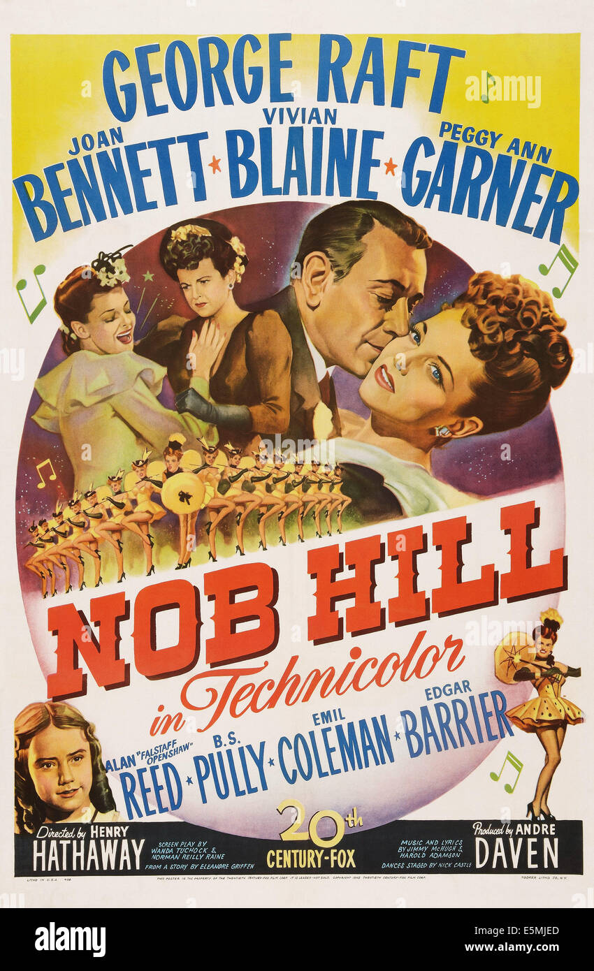 NOB HILL, US poster, top from left: Joan Bennett, Vivian Blaine, George Raft, Joan Bennett, bottom left: Peggy Ann Garner, Stock Photo