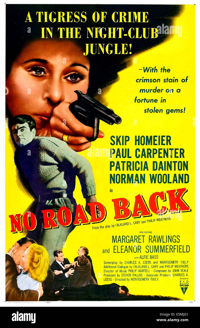 NO ROAD BACK, US poster art, Patricia Dainton (gun) 1957. Stock Photo