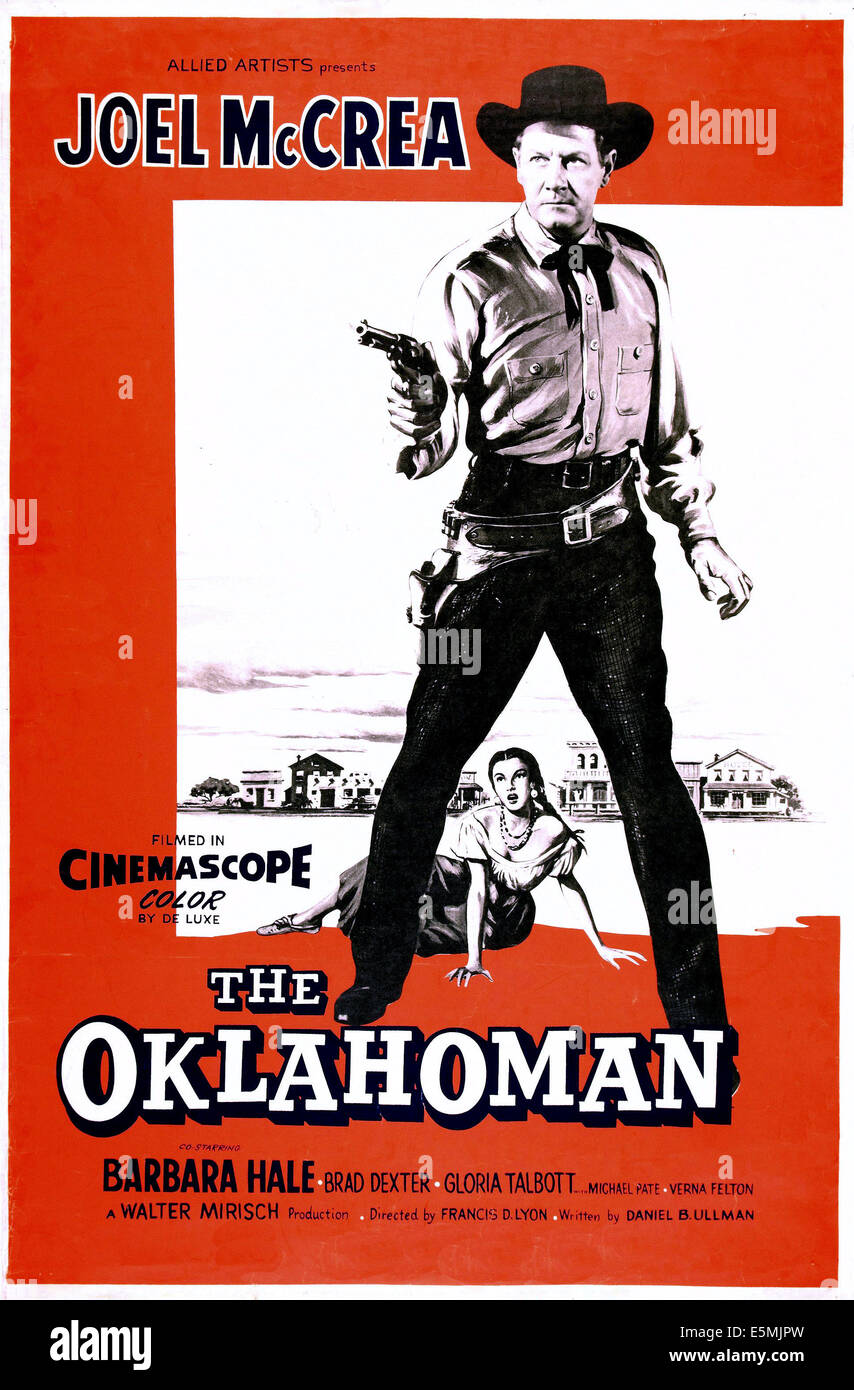 THE OKLAHOMAN, US poster art, Joel McCrea, Gloria Talbott, 1957. Stock Photo