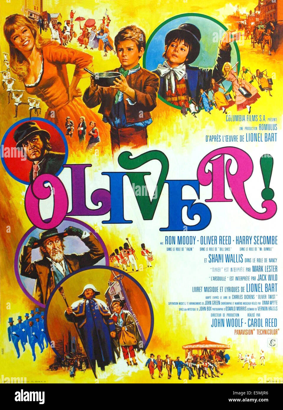 OLIVER!, top l-r: Shani Wallis, Mark Lester, Jack Wild, center: Oliver Reed, bottom from top: Ron Moody, Harry Secombe, Mark Stock Photo